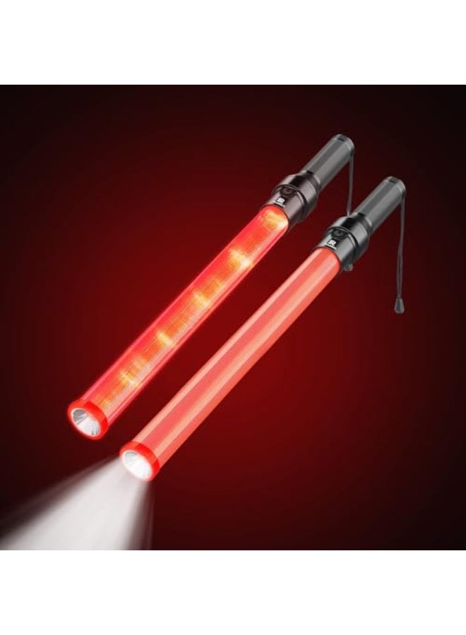 عصا المرور، 21 بوصة عصا تحكم مروري LED، عصا إشارة أمان ليلية مع 3 أوضاع وميض، LED أبيض في الطرف للمطار، توجيه السيارات (2 قطعة) - Image 2